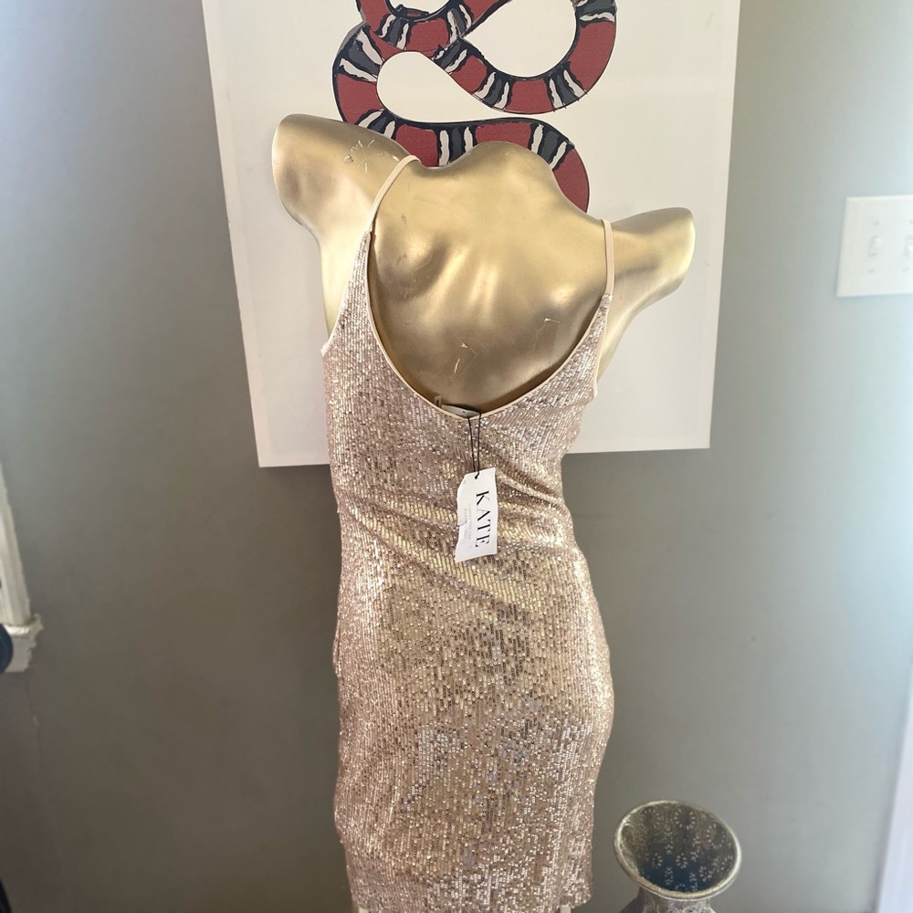 Gold Sequin Stretch Mini Dress - Picture 3 of 5